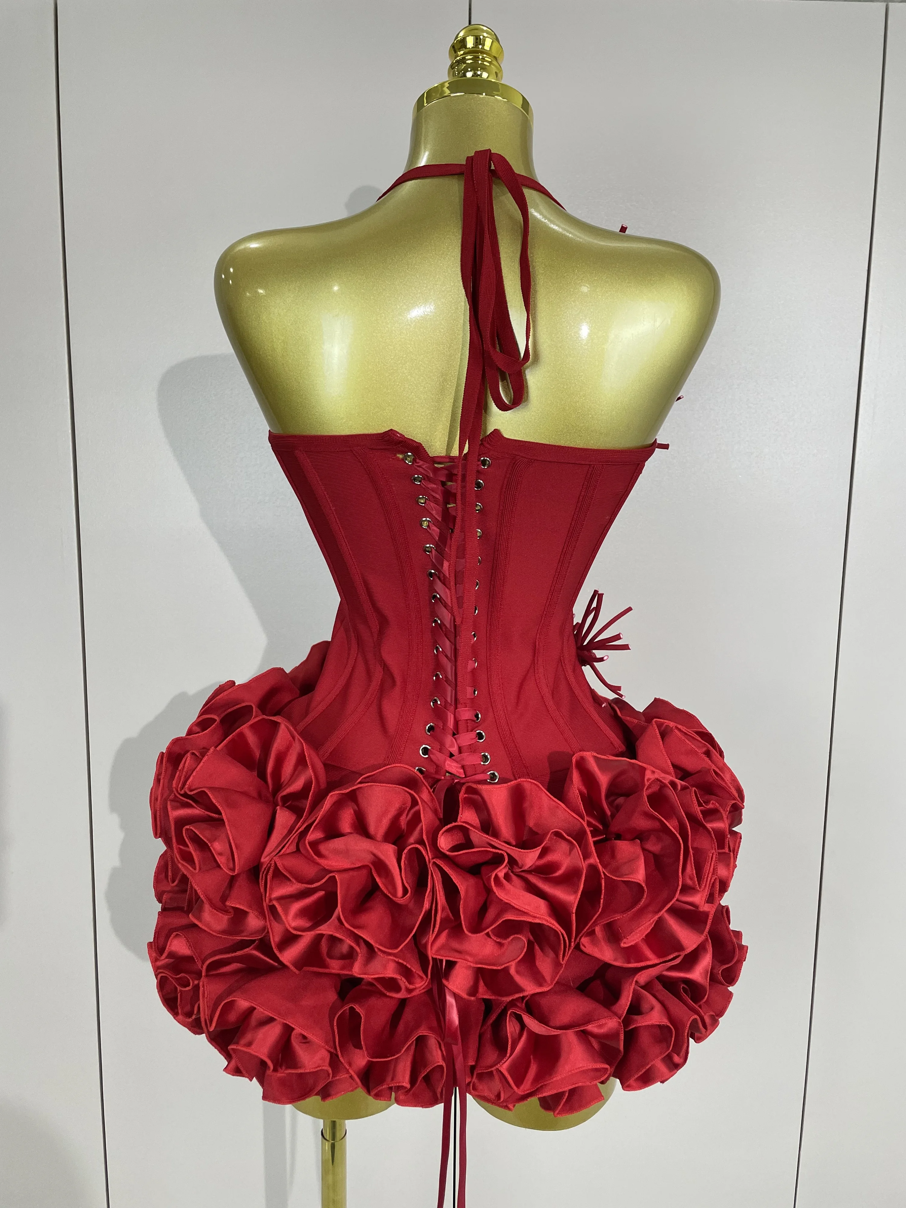 Sexy Halter Prom Gown Celebrity Club Two Piece Set Cocktail Elegant Women Fashion Luxury Birthday Party Red Black Bandage Outfit