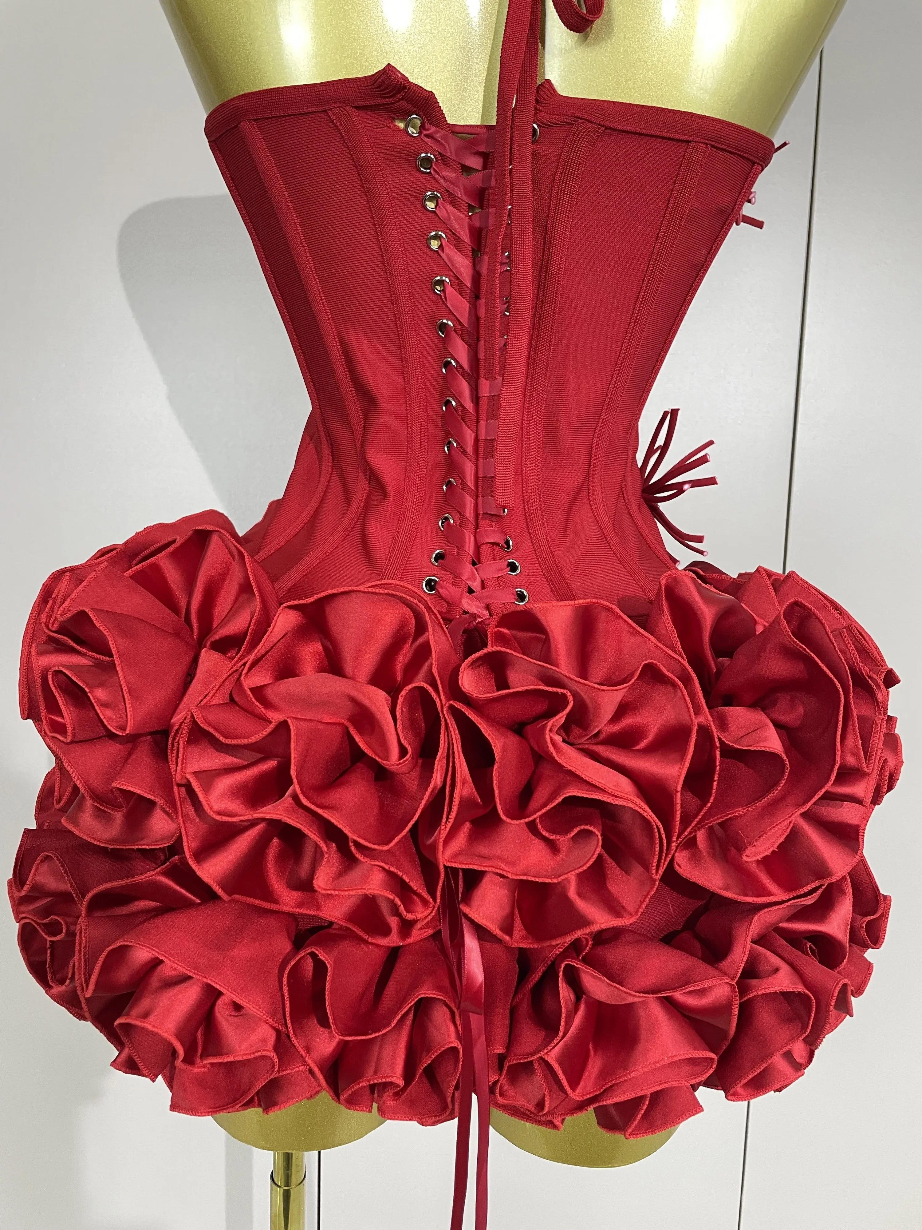 Sexy Halter Prom Gown Celebrity Club Two Piece Set Cocktail Elegant Women Fashion Luxury Birthday Party Red Black Bandage Outfit