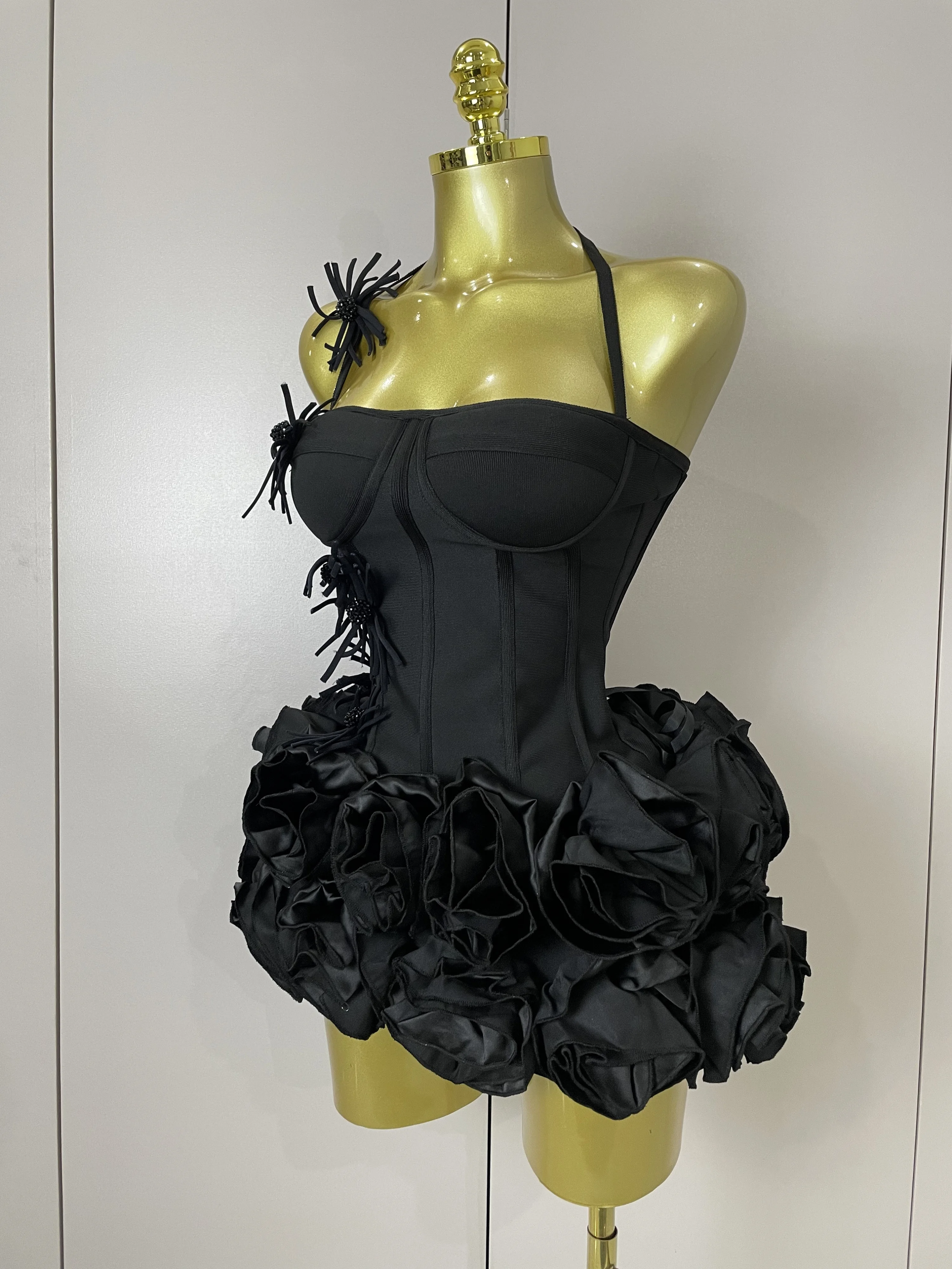 Sexy Halter Prom Gown Celebrity Club Two Piece Set Cocktail Elegant Women Fashion Luxury Birthday Party Red Black Bandage Outfit