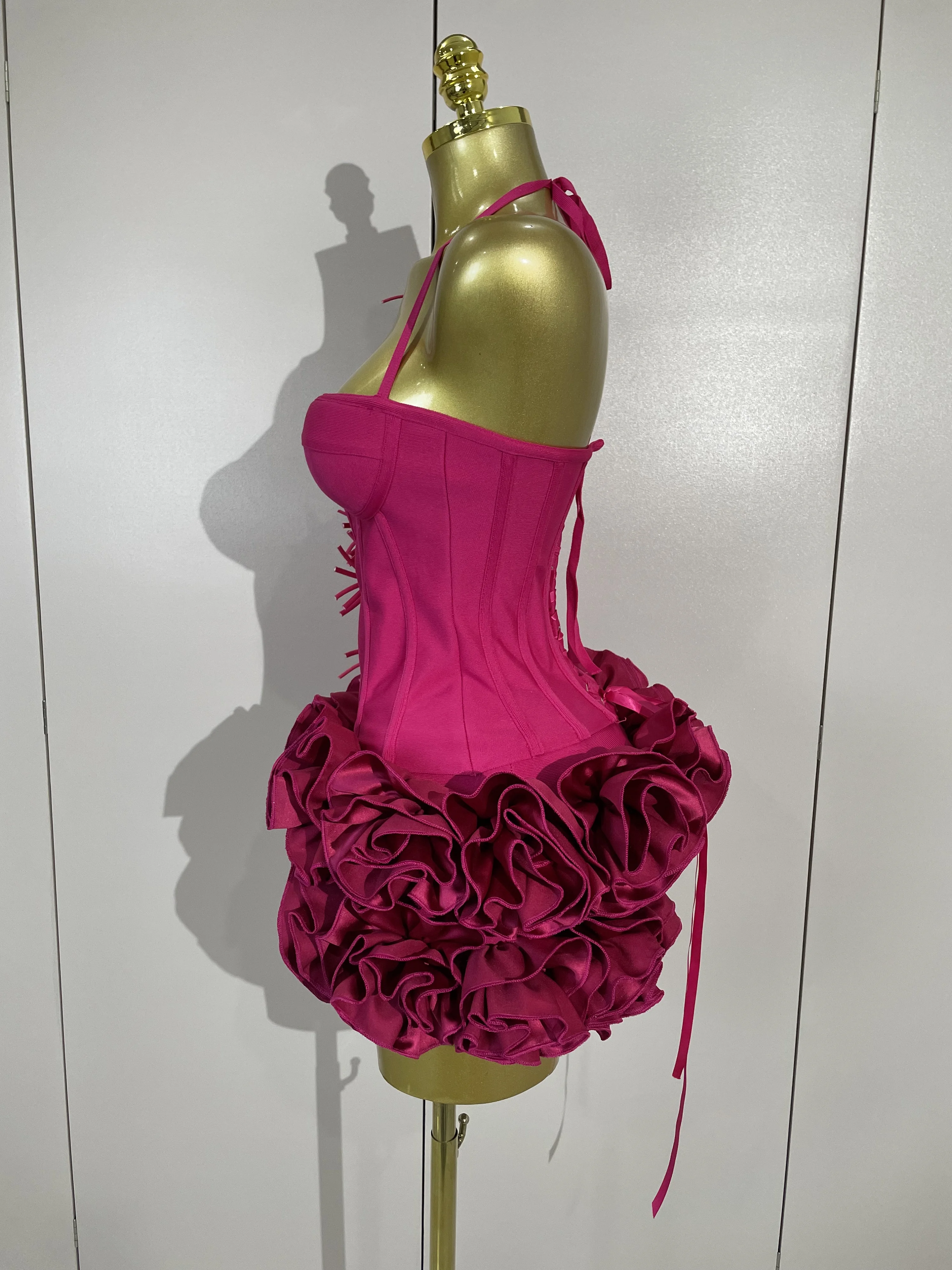 Sexy Halter Prom Gown Celebrity Club Two Piece Set Cocktail Elegant Women Fashion Luxury Birthday Party Red Black Bandage Outfit