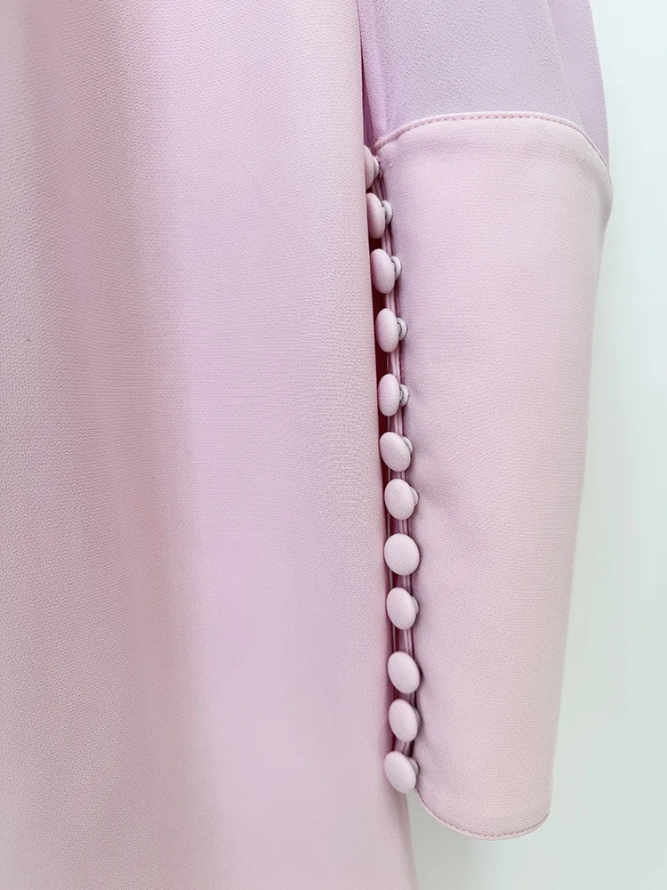 TOP QUALITY Newest Fashion 2026 Designer Women's Stand Collar Beaded Diamonds Chiffon Off Shoulder Long Sleeves Party Long Dress