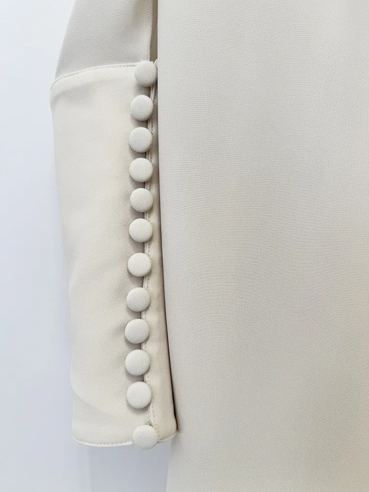 TOP QUALITY Newest Fashion 2026 Designer Women's Stand Collar Beaded Diamonds Chiffon Off Shoulder Long Sleeves Party Long Dress