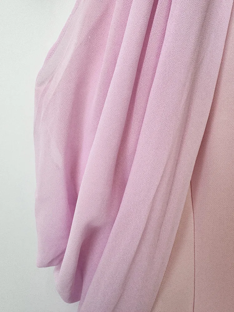 TOP QUALITY Newest Fashion 2026 Designer Women's Stand Collar Beaded Diamonds Chiffon Off Shoulder Long Sleeves Party Long Dress