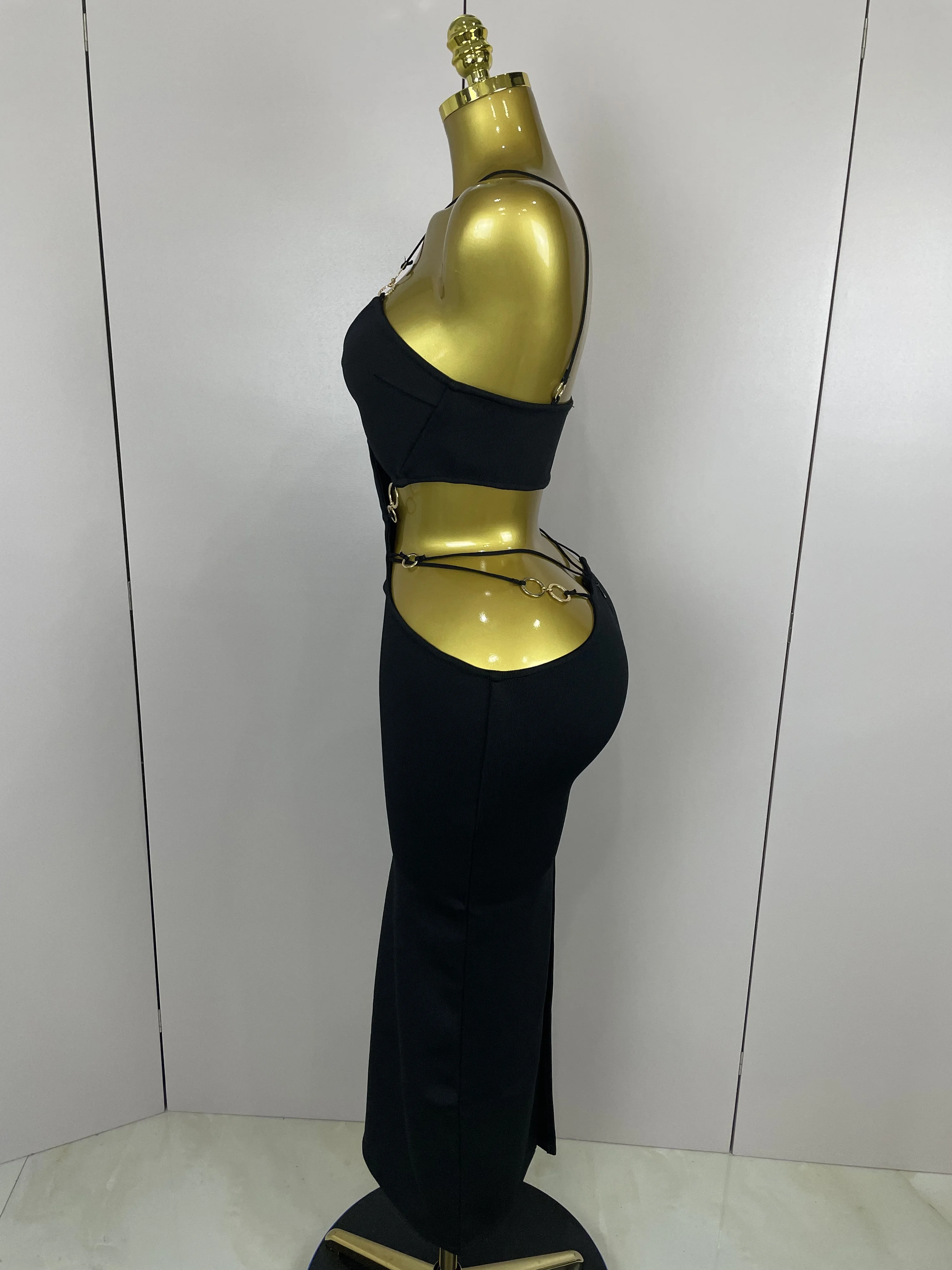 Sexy Halter Hollow Out Sleeveless Black Red Bodycon Long Bandage Dress 2025 Women Celebate Elegant Luxury Birthday Club Dress