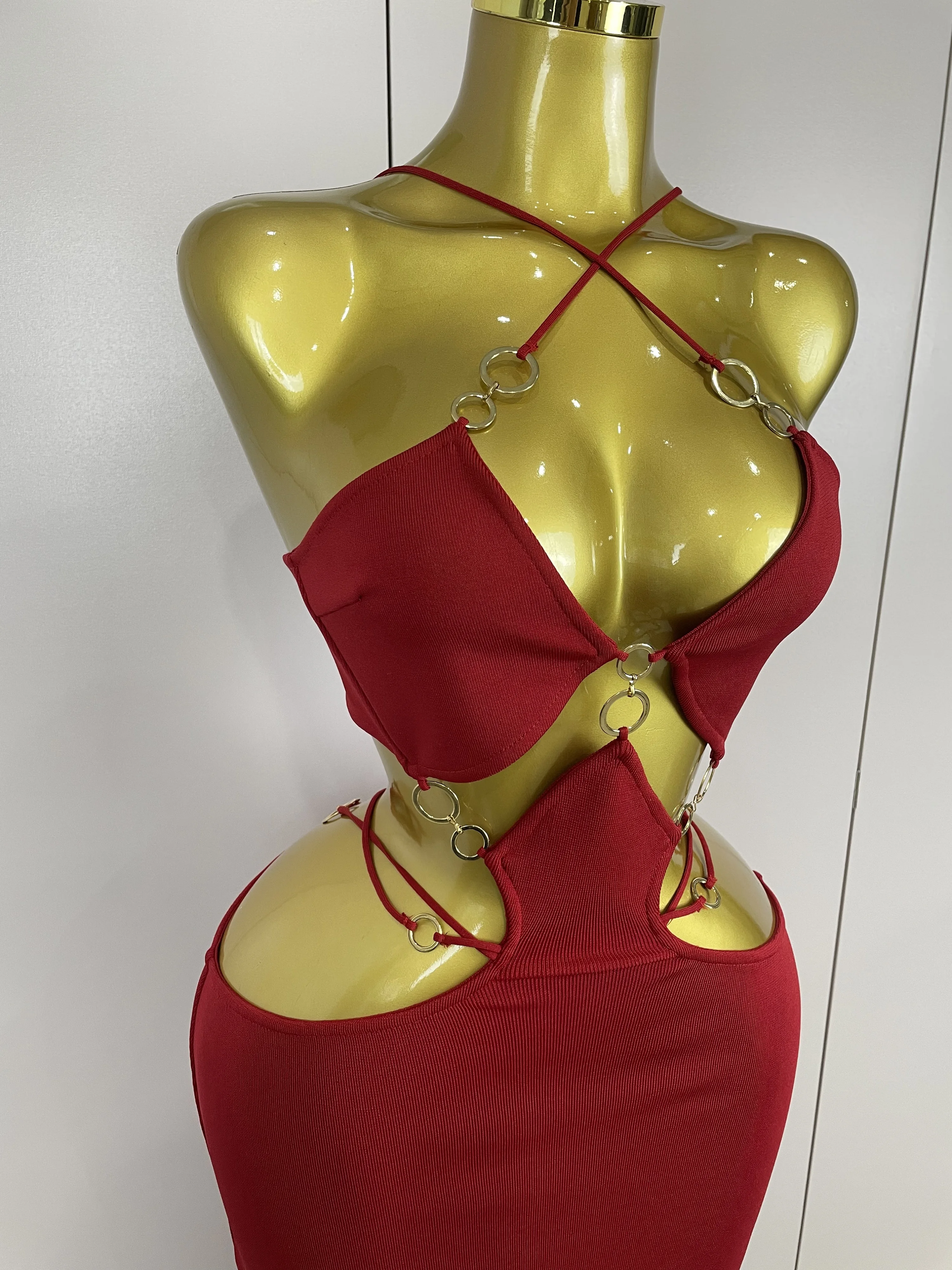Sexy Halter Hollow Out Sleeveless Black Red Bodycon Long Bandage Dress 2025 Women Celebate Elegant Luxury Birthday Club Dress
