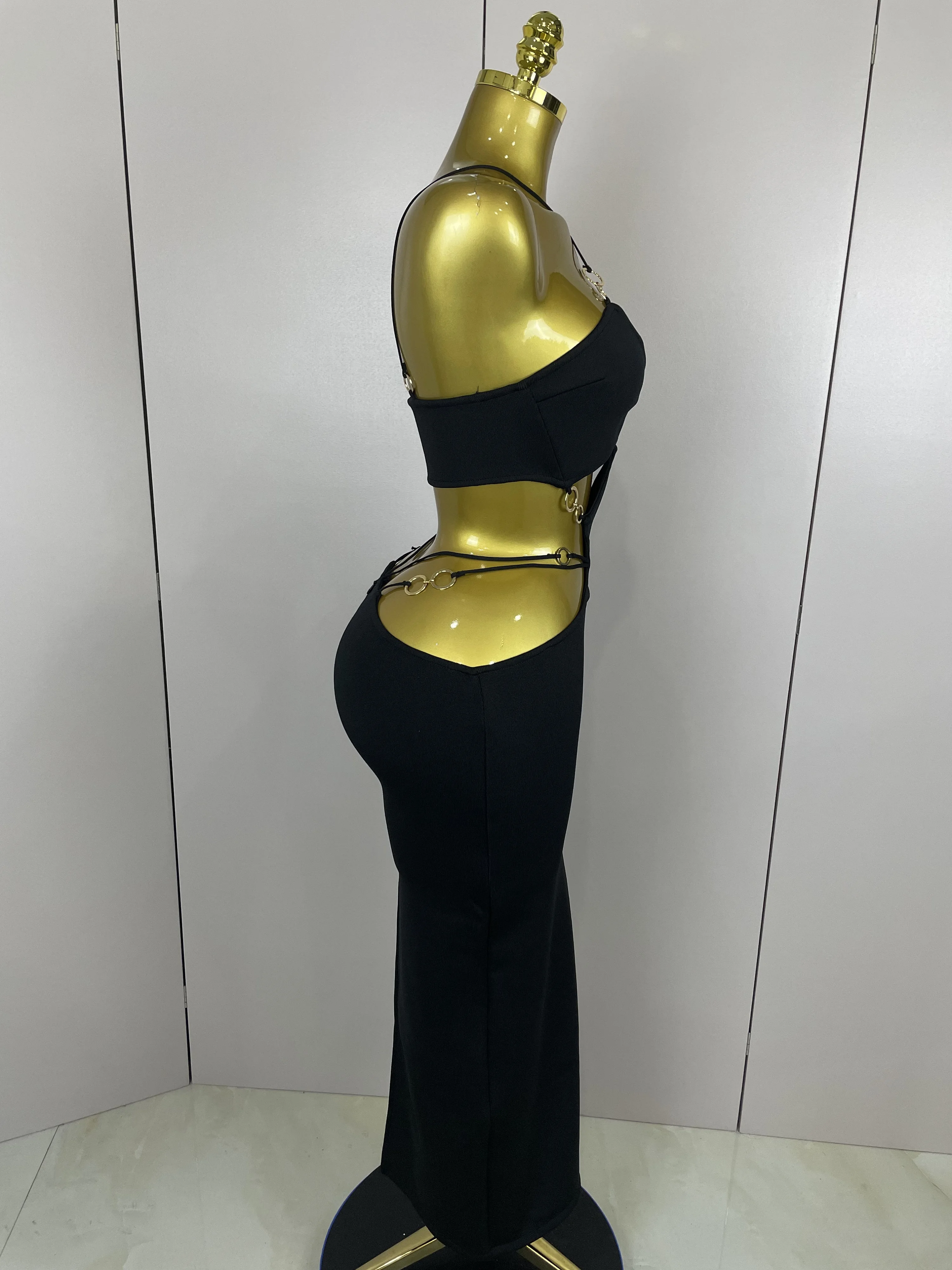 Sexy Halter Hollow Out Sleeveless Black Red Bodycon Long Bandage Dress 2025 Women Celebate Elegant Luxury Birthday Club Dress