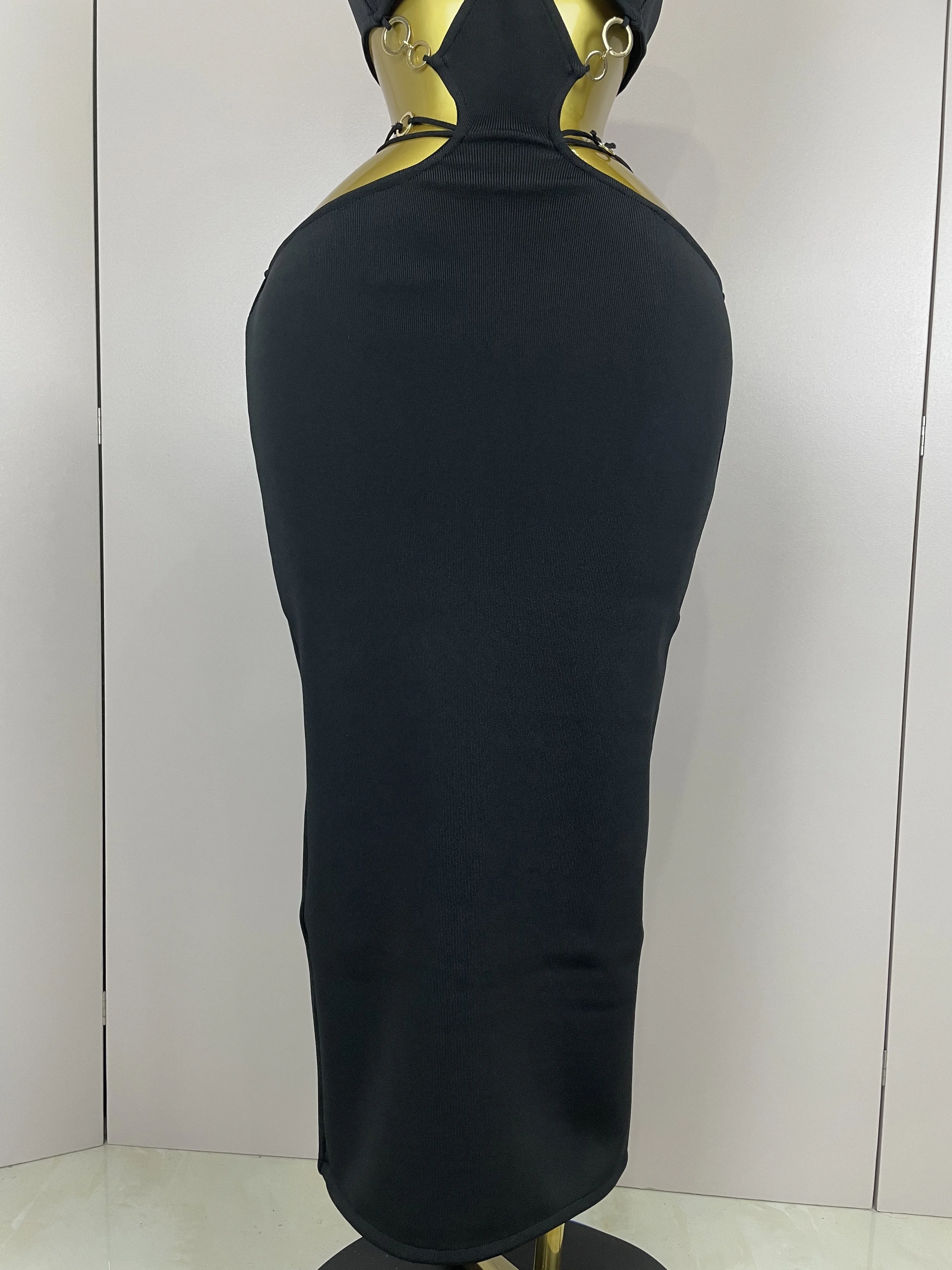 Sexy Halter Hollow Out Sleeveless Black Red Bodycon Long Bandage Dress 2025 Women Celebate Elegant Luxury Birthday Club Dress