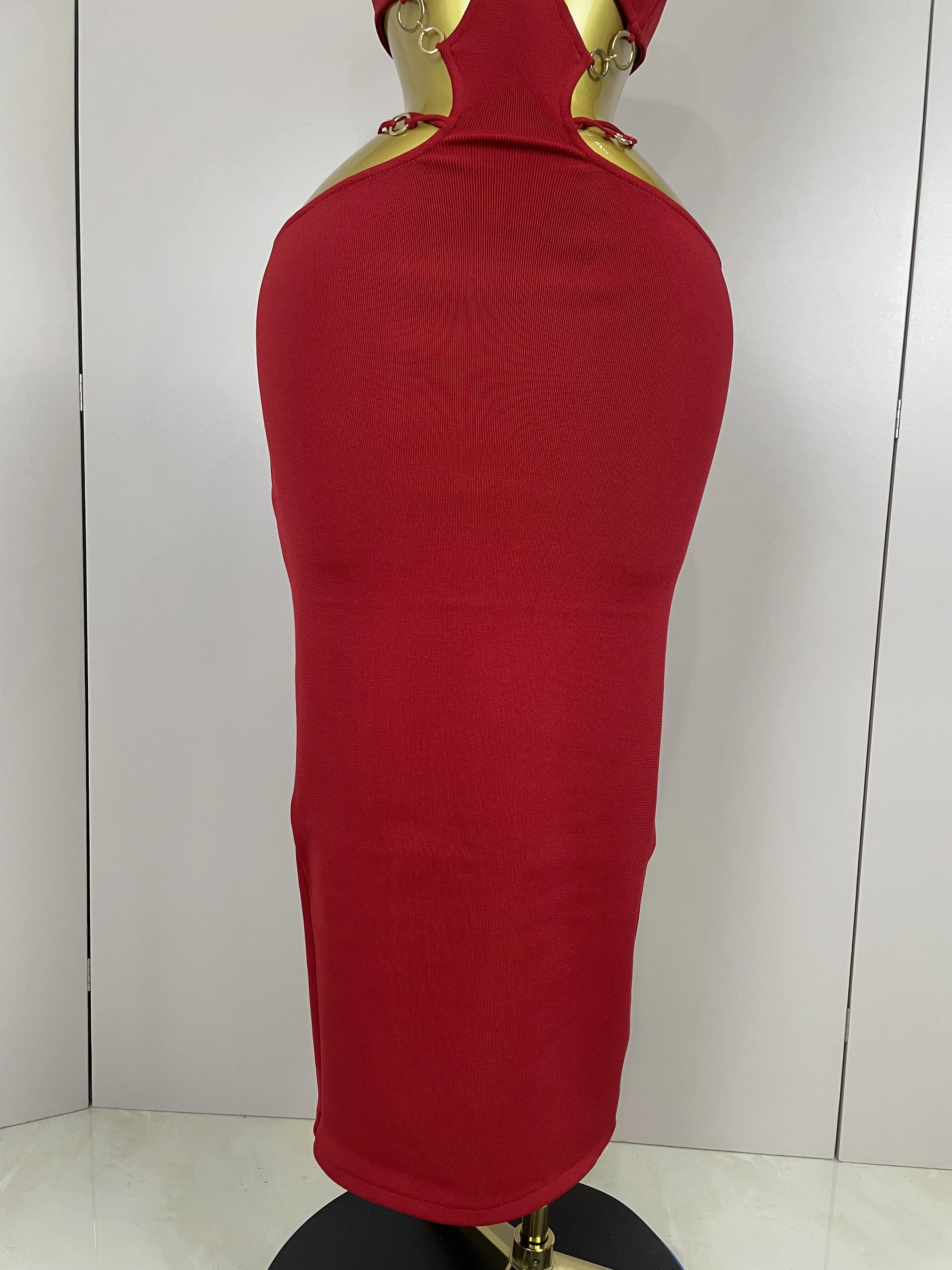 Sexy Halter Hollow Out Sleeveless Black Red Bodycon Long Bandage Dress 2025 Women Celebate Elegant Luxury Birthday Club Dress