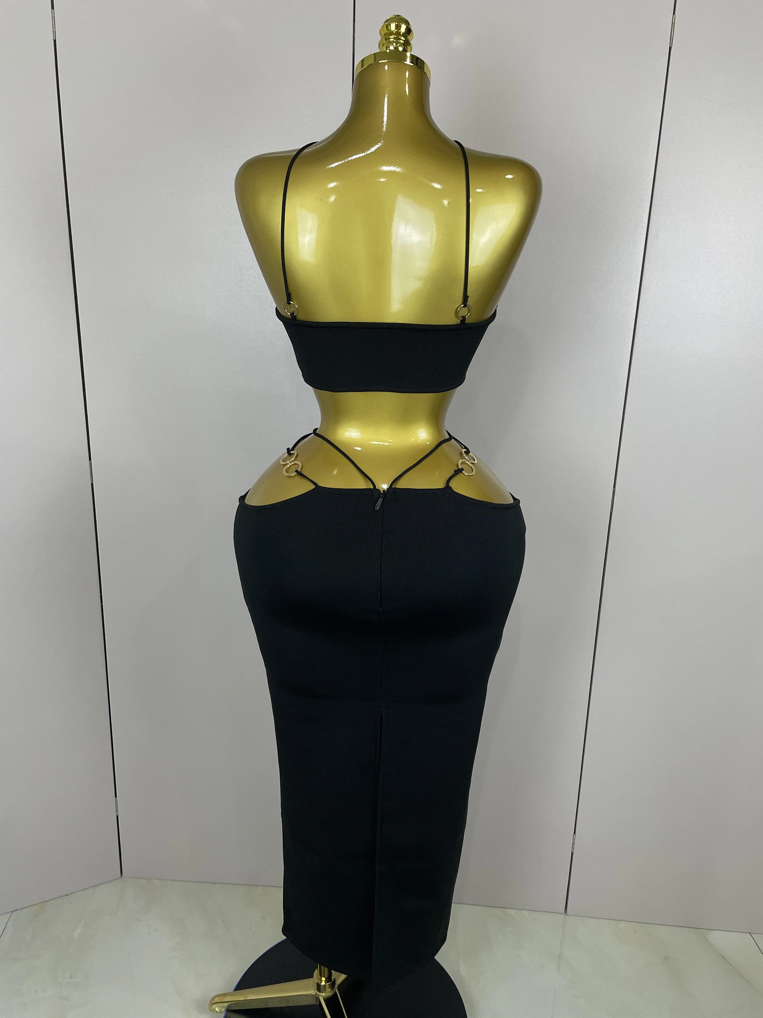 Sexy Halter Hollow Out Sleeveless Black Red Bodycon Long Bandage Dress 2025 Women Celebate Elegant Luxury Birthday Club Dress