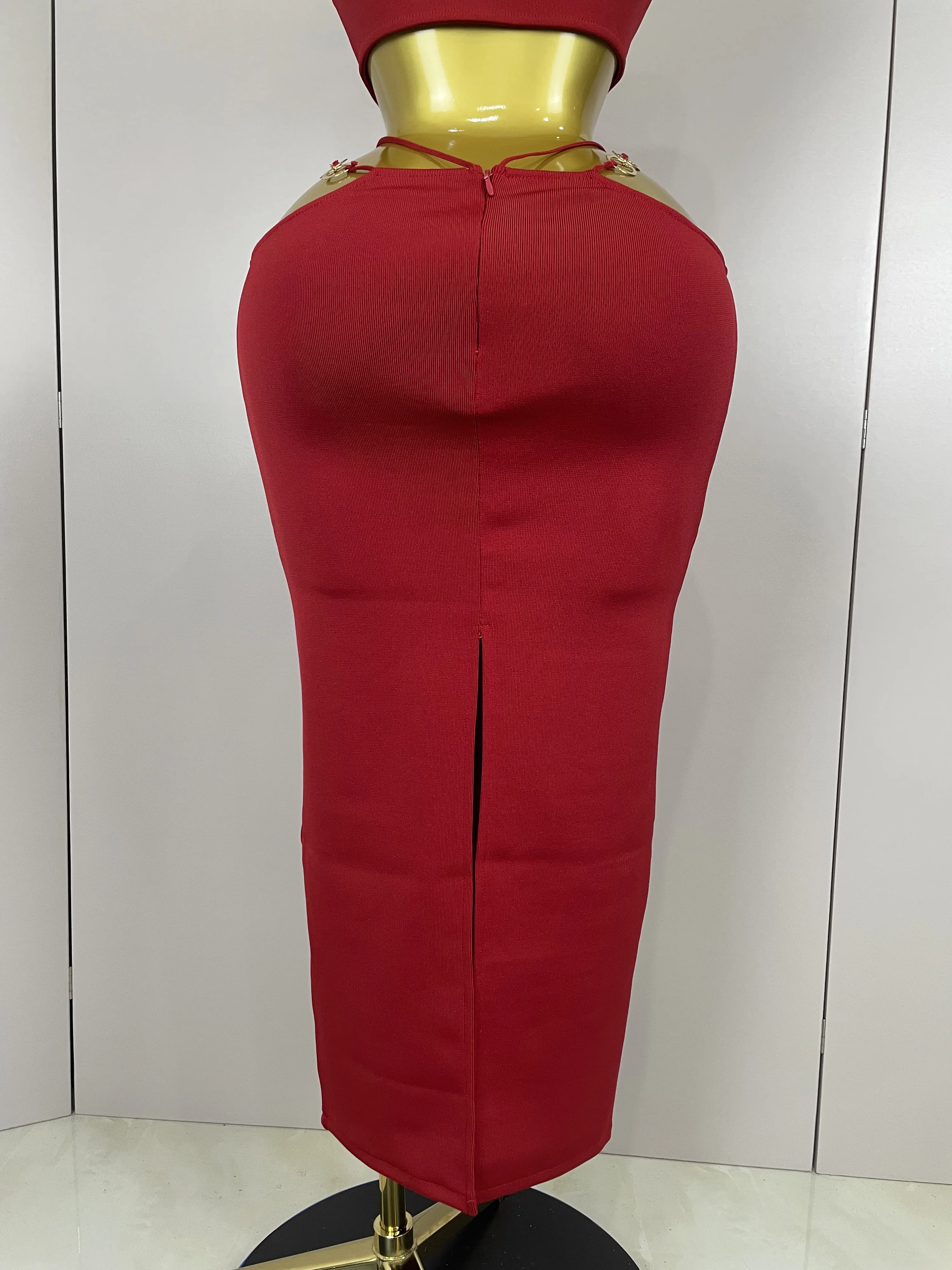 Sexy Halter Hollow Out Sleeveless Black Red Bodycon Long Bandage Dress 2025 Women Celebate Elegant Luxury Birthday Club Dress