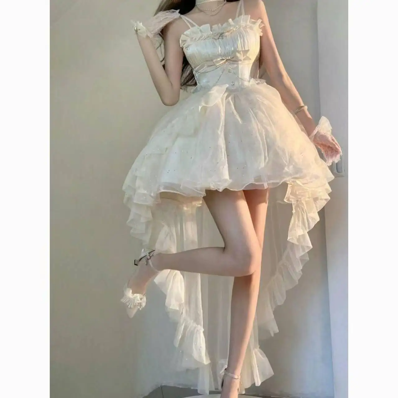 Pure Color Fairy Midi Dress Women White Elegant Evening Party Dress Beach 2026 New Casual Long Sleeve Fashion Dress Korean