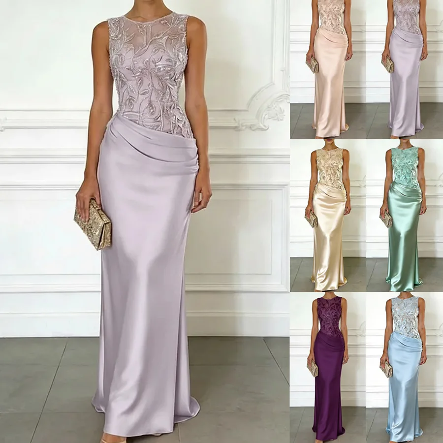 Pretty Women Pink Evening Dresses Luxury O-Neck Sleeveless Floor Length Appliques Long Dress Special Occasion Prom Gowns Vestido