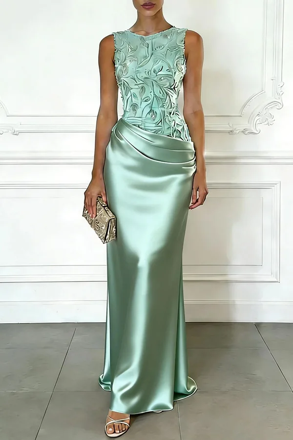 Pretty Women Pink Evening Dresses Luxury O-Neck Sleeveless Floor Length Appliques Long Dress Special Occasion Prom Gowns Vestido
