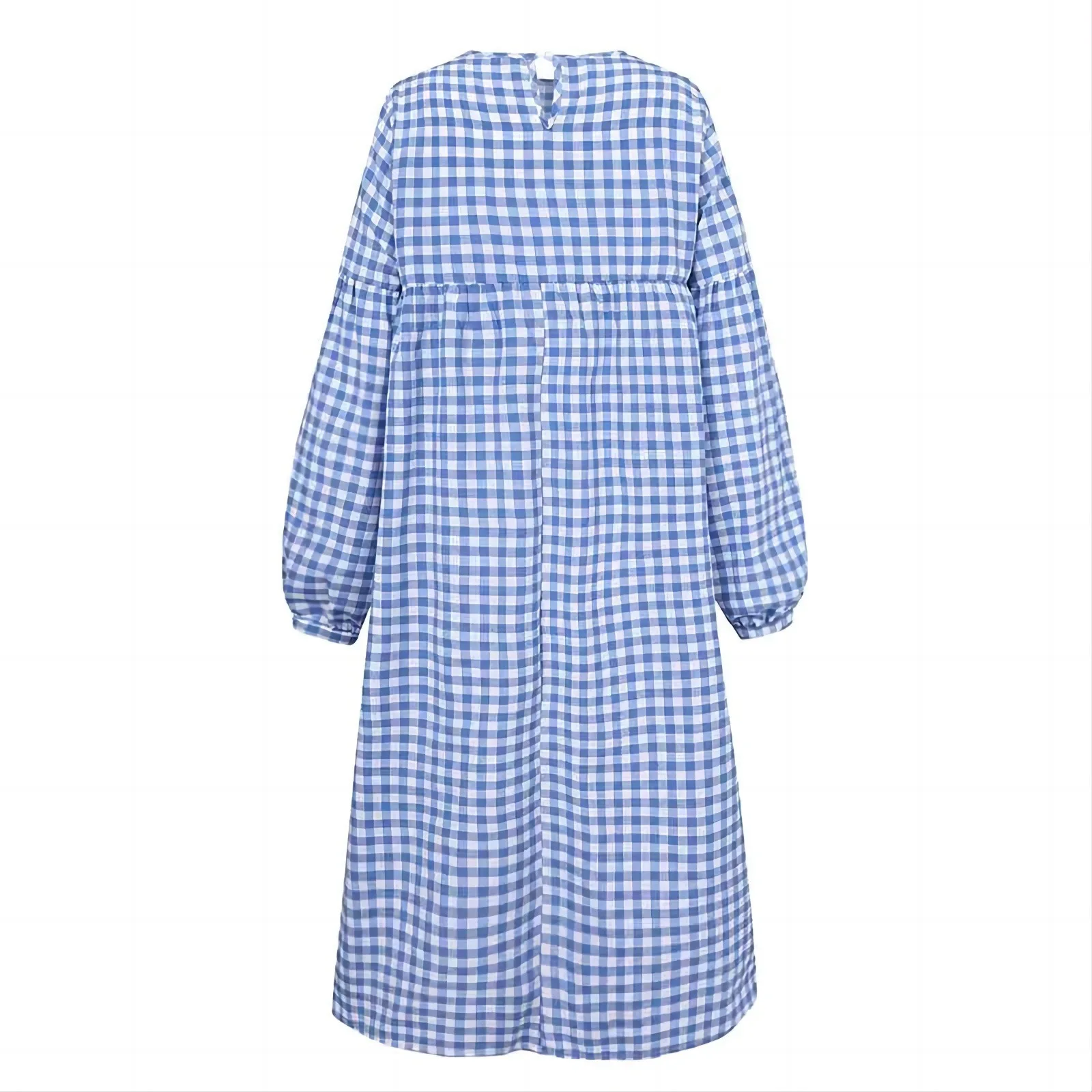 New 2026 Vintage Check Dresses for Women Fashion Puff Sleeve Casual Midi Dress Females O-neck Loose Robe Summer Oversize Vestido