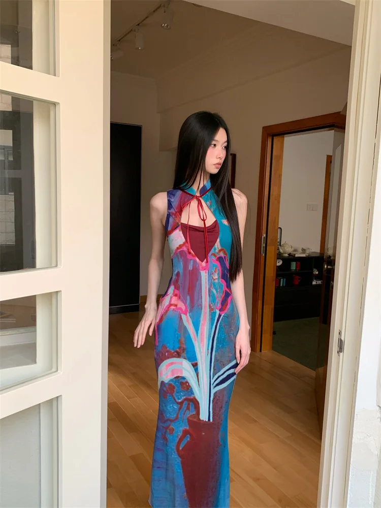 CHEERART Designer Floral Long Summer Dress Woman 2025 Party Evening Bodycon Tunics Sleeveless A Line Midi Dress Clothing