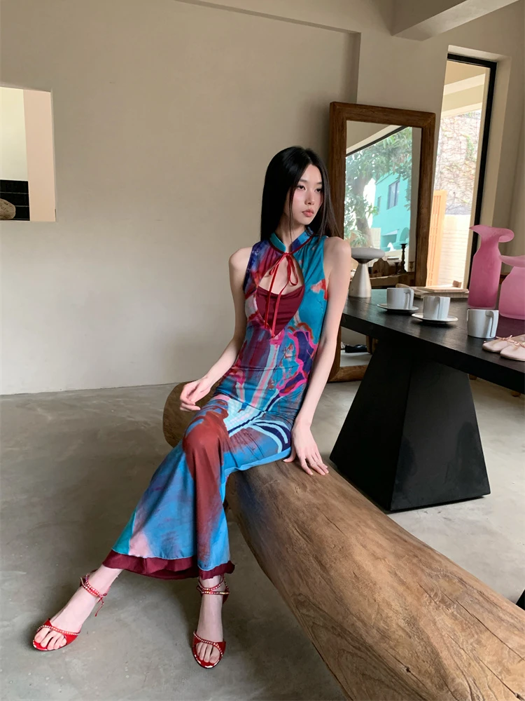 CHEERART Designer Floral Long Summer Dress Woman 2025 Party Evening Bodycon Tunics Sleeveless A Line Midi Dress Clothing