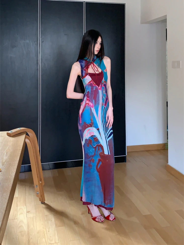 CHEERART Designer Floral Long Summer Dress Woman 2025 Party Evening Bodycon Tunics Sleeveless A Line Midi Dress Clothing