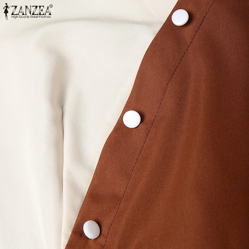 2025 Summer Dress ZANZEA Stylish Women Patchwork Dresses Elegant Lapel Neck Short Sleeve Pleated Sundress Casual Work Vestidos