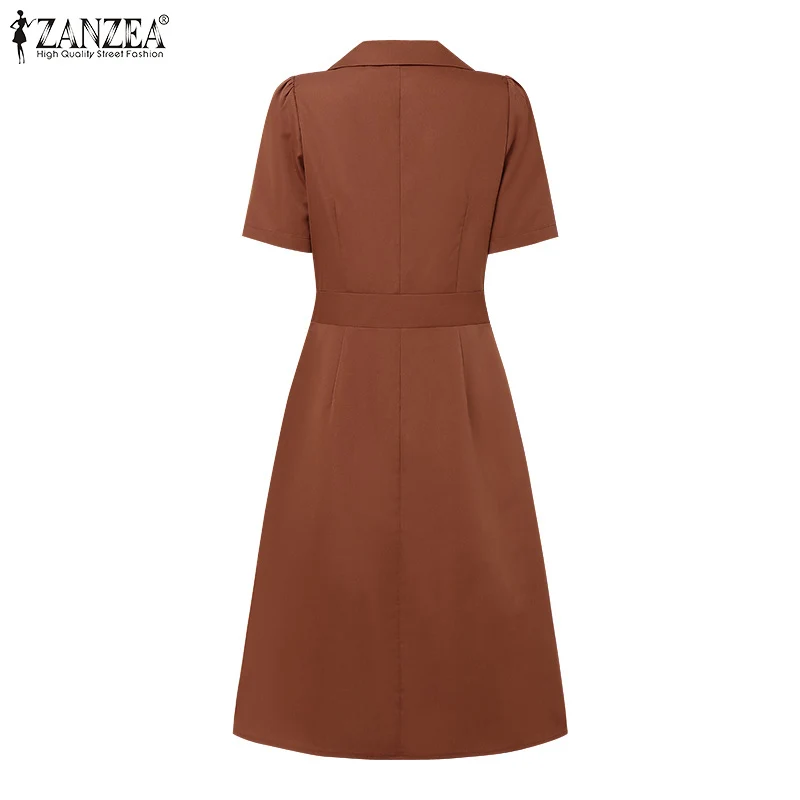 2025 Summer Dress ZANZEA Stylish Women Patchwork Dresses Elegant Lapel Neck Short Sleeve Pleated Sundress Casual Work Vestidos