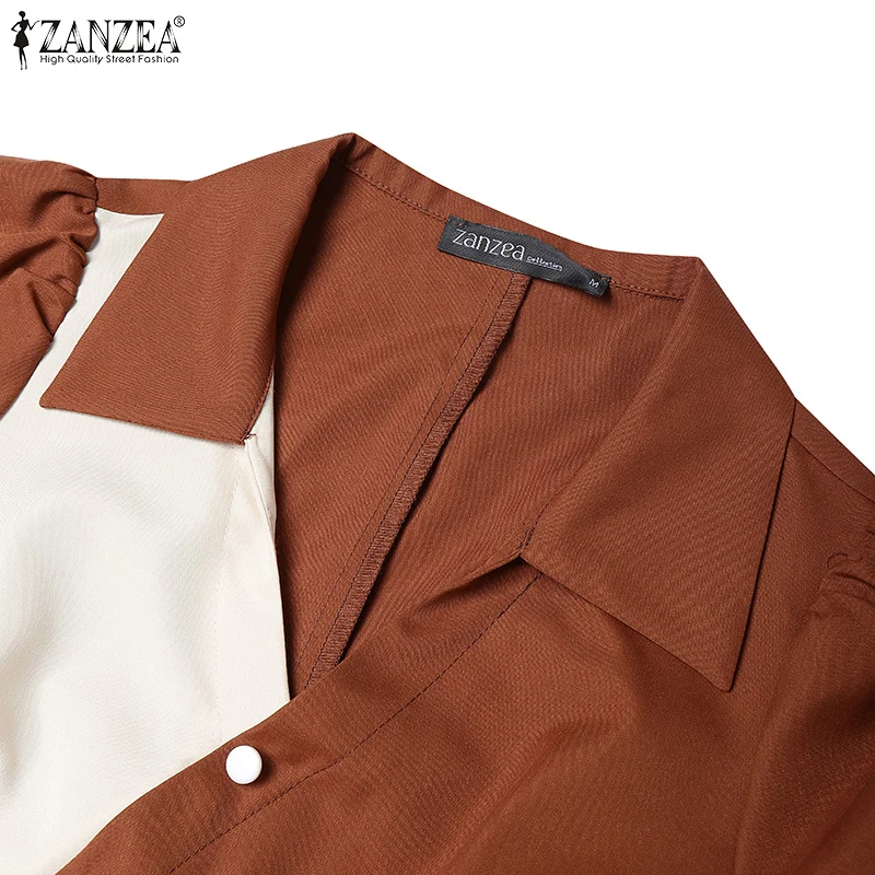2025 Summer Dress ZANZEA Stylish Women Patchwork Dresses Elegant Lapel Neck Short Sleeve Pleated Sundress Casual Work Vestidos