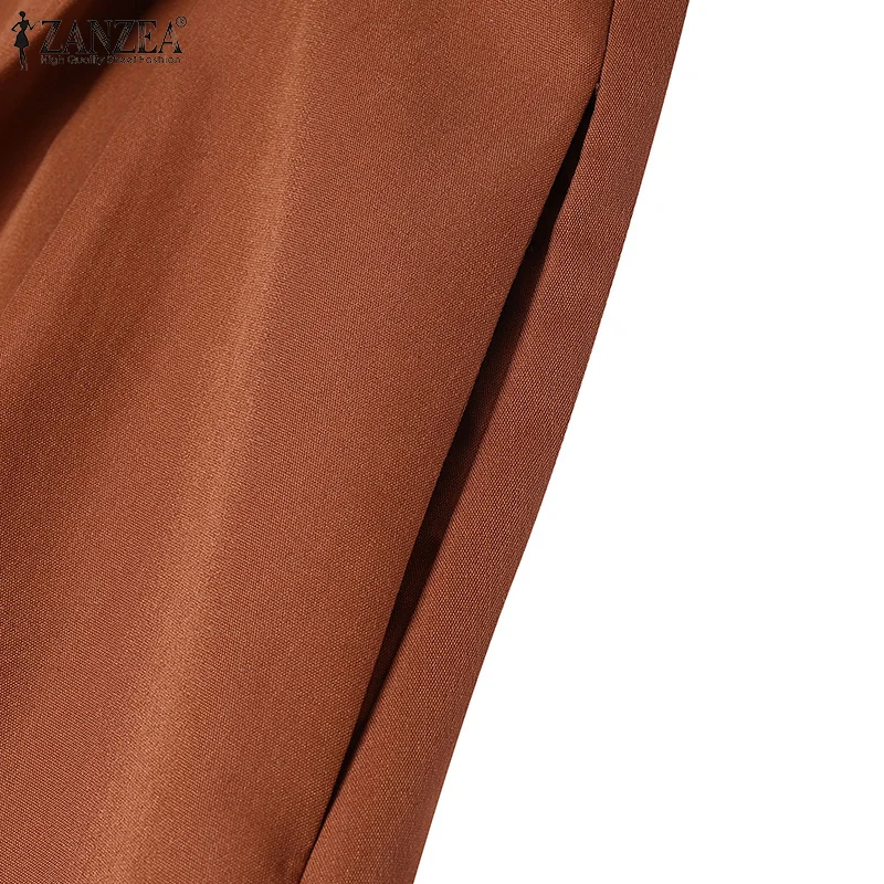 2025 Summer Dress ZANZEA Stylish Women Patchwork Dresses Elegant Lapel Neck Short Sleeve Pleated Sundress Casual Work Vestidos
