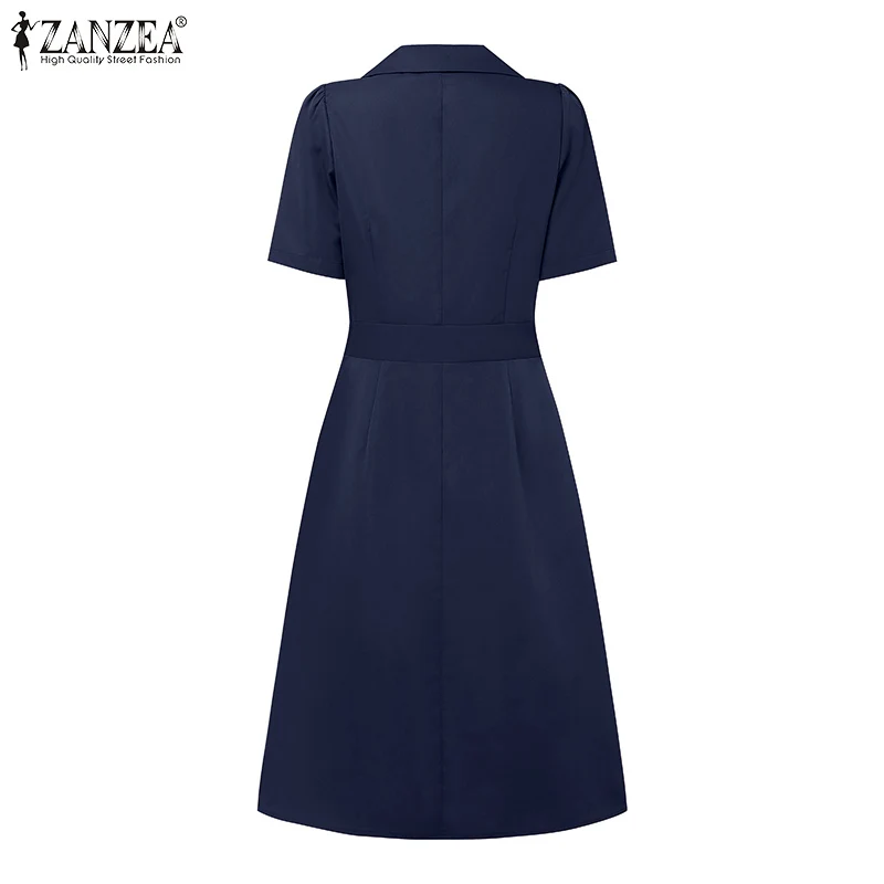 2025 Summer Dress ZANZEA Stylish Women Patchwork Dresses Elegant Lapel Neck Short Sleeve Pleated Sundress Casual Work Vestidos