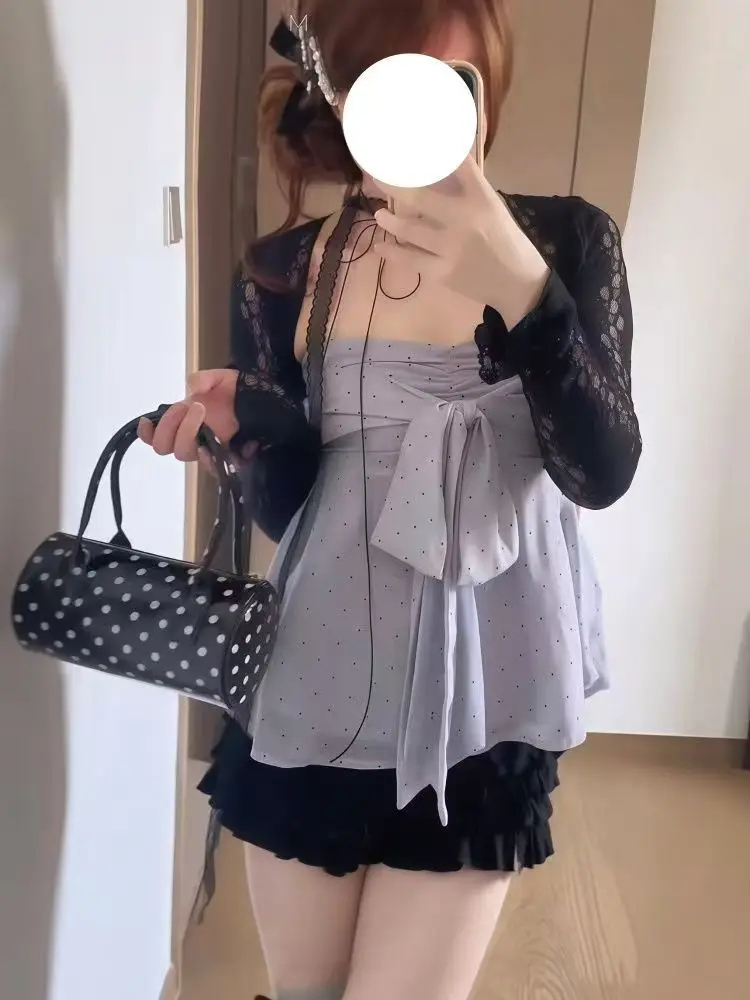 Aesthetic Vintage Lace Slim Dress Women Gothic Sexy Y2k Lace Up Cardigan Women High Street Hot Girl Off Shoulder Sling Dresses