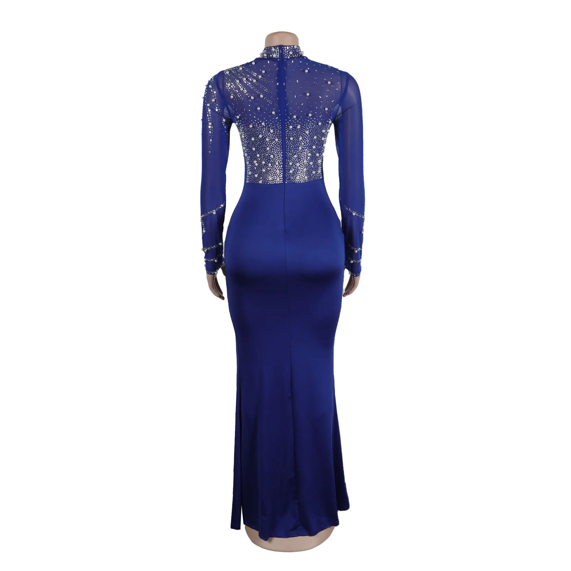 CM.YAYA Women Long Sleeve Diamonds Hot Rhinestones High Side Split Mermaid Midi Maxi Dress 2024 Even Sexy Party Dresses Vestidos