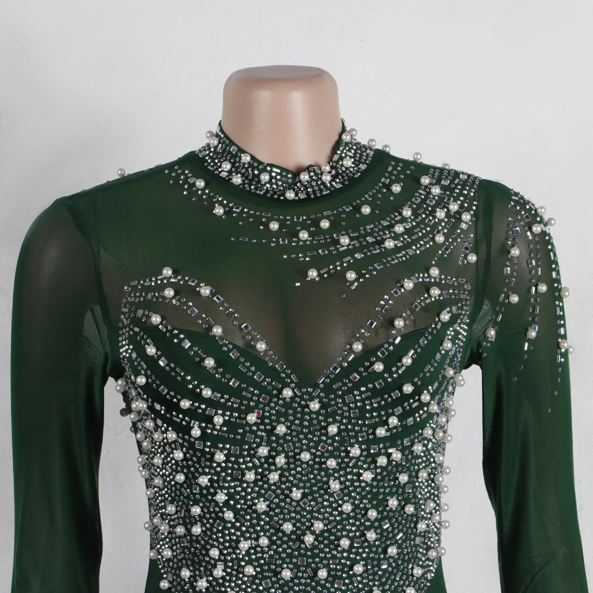 CM.YAYA Women Long Sleeve Diamonds Hot Rhinestones High Side Split Mermaid Midi Maxi Dress 2024 Even Sexy Party Dresses Vestidos