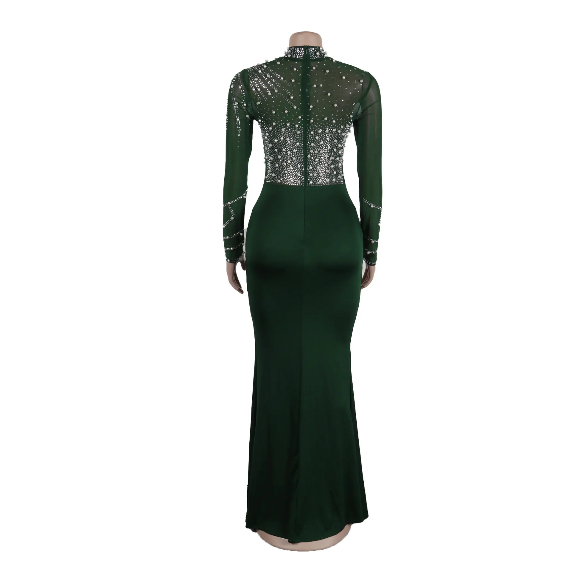 CM.YAYA Women Long Sleeve Diamonds Hot Rhinestones High Side Split Mermaid Midi Maxi Dress 2024 Even Sexy Party Dresses Vestidos