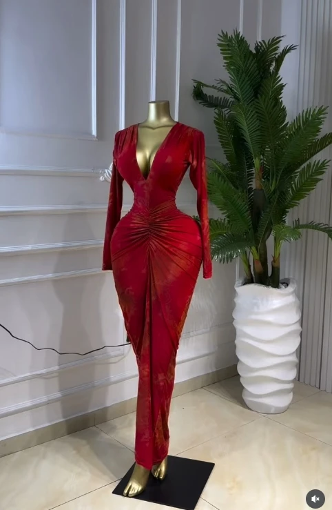 GLCMYAYA Women Printed V-neck Ruched Bodycon Midi Maxi Long Dress 2026 Vacation Birthday Holiday Party Trendy Dresses Vestidos