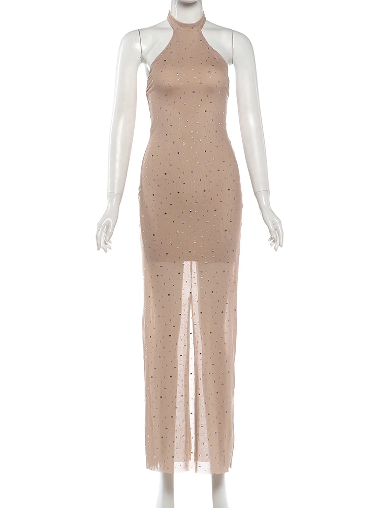 Kliou Sexy Fashion Dress Woman Fake Diamond Decoration o-Neck Off Shoulder High Waist Midnight Prom Party Elegant Long Bodycon