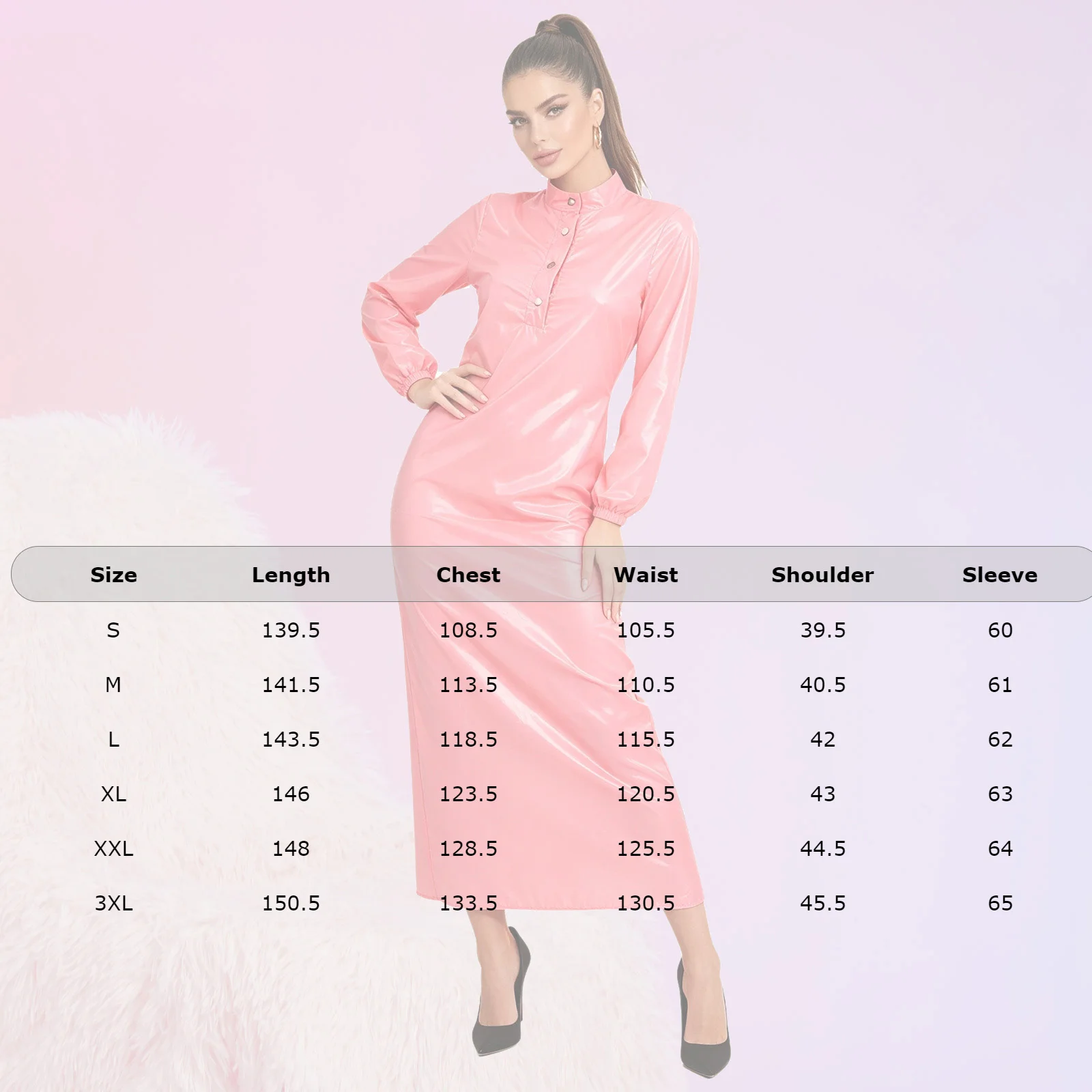 Women's Sexy Glossy Vinyl Metallic Dress Turtleneck Long Sleeve Shiny Clubwear for Rave Party Music Festival Night Out