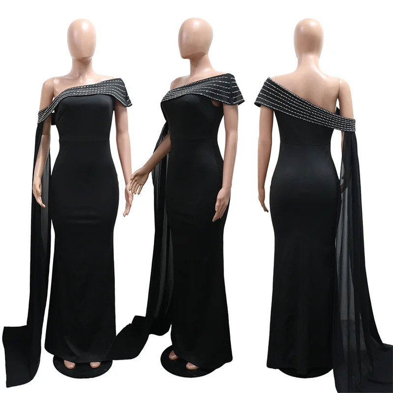 Doyerl Glitter Diamonds Wedding Guest Dress Women Evening Celebrity Off Shoulder Ribbon Elegant Night Club Party Long Dresses