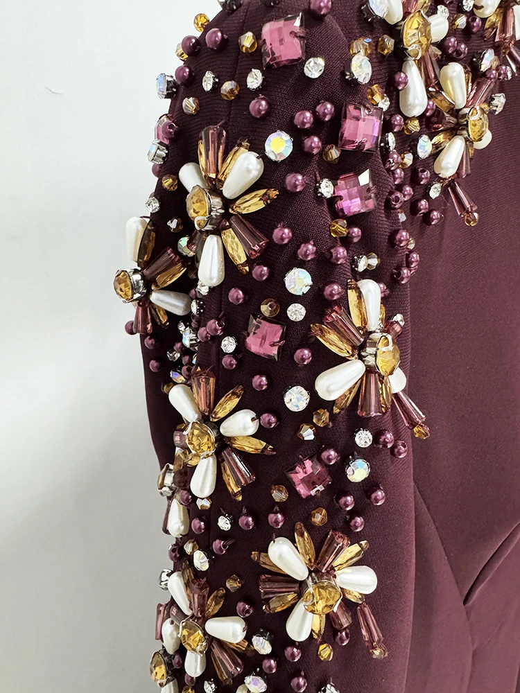 HIGH STREET Newest Fashion 2026 Designer Party Vestido Women's Diamonds Beaded Split Long Maxi Dress