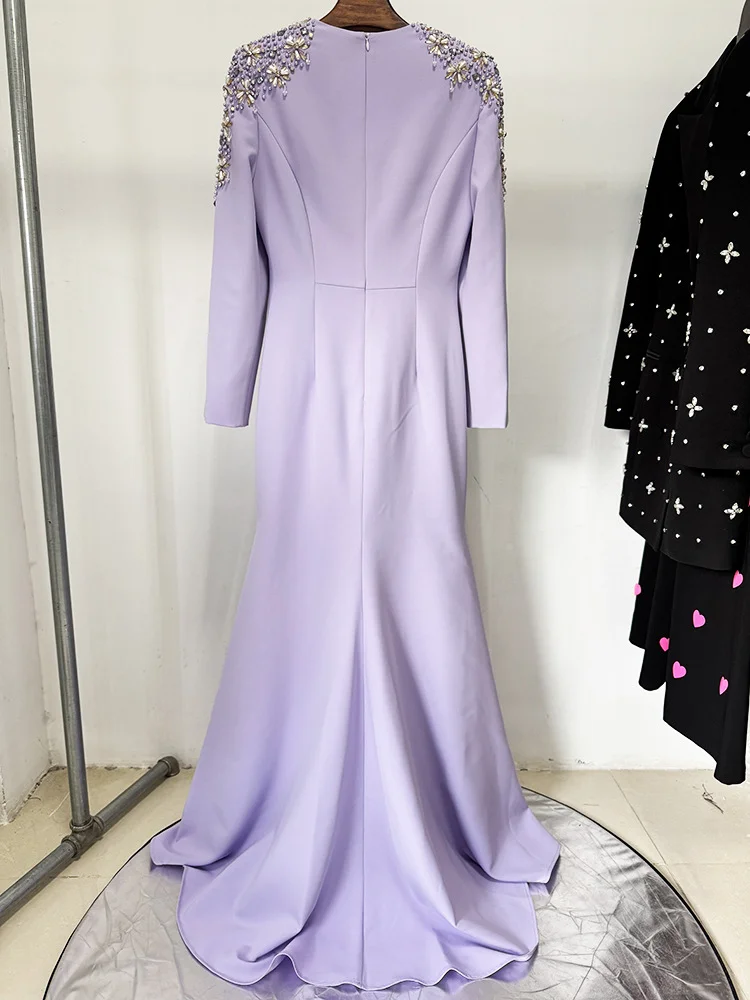 HIGH STREET Newest Fashion 2026 Designer Party Vestido Women's Diamonds Beaded Split Long Maxi Dress
