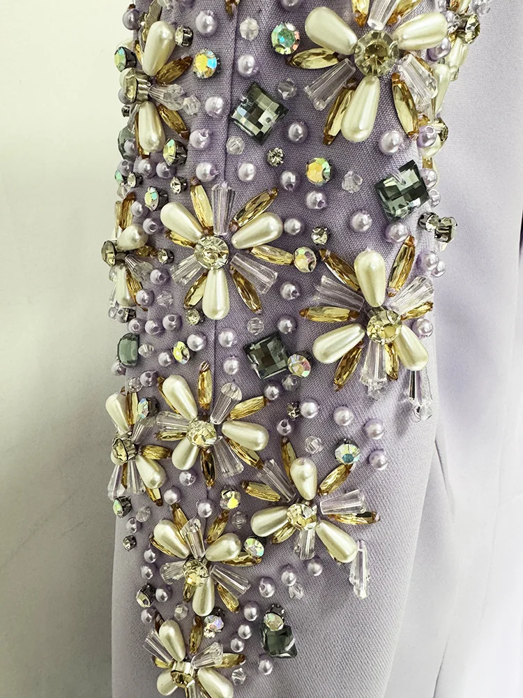 HIGH STREET Newest Fashion 2026 Designer Party Vestido Women's Diamonds Beaded Split Long Maxi Dress