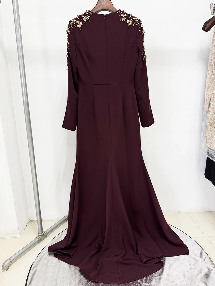 HIGH STREET Newest Fashion 2026 Designer Party Vestido Women's Diamonds Beaded Split Long Maxi Dress