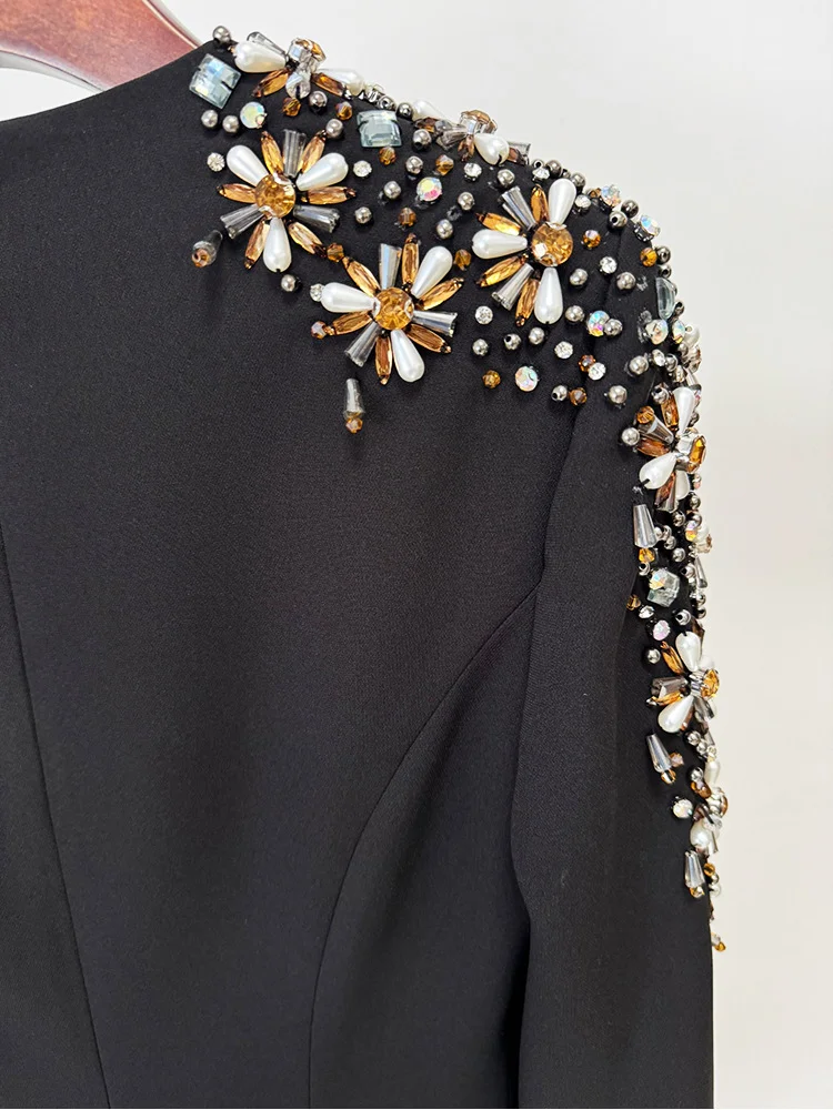 HIGH STREET Newest Fashion 2026 Designer Party Vestido Women's Diamonds Beaded Split Long Maxi Dress