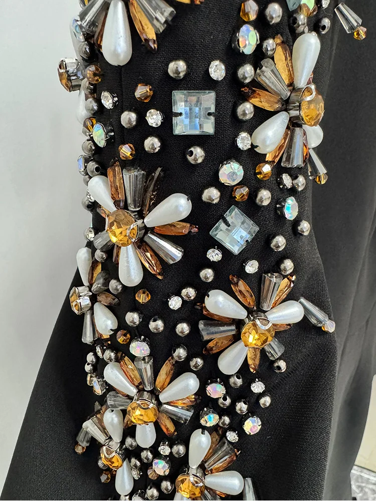 HIGH STREET Newest Fashion 2026 Designer Party Vestido Women's Diamonds Beaded Split Long Maxi Dress