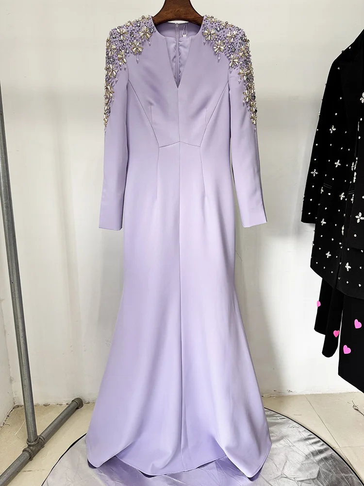 HIGH STREET Newest Fashion 2026 Designer Party Vestido Women's Diamonds Beaded Split Long Maxi Dress