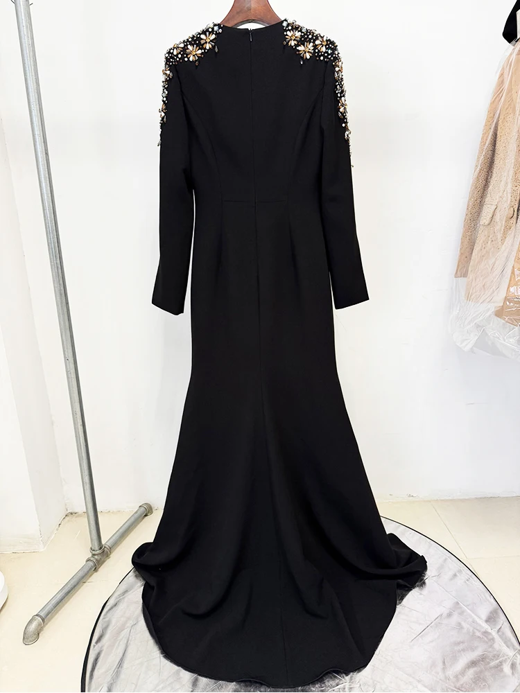 HIGH STREET Newest Fashion 2026 Designer Party Vestido Women's Diamonds Beaded Split Long Maxi Dress