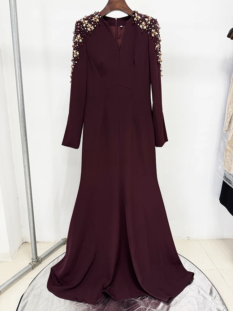 HIGH STREET Newest Fashion 2026 Designer Party Vestido Women's Diamonds Beaded Split Long Maxi Dress