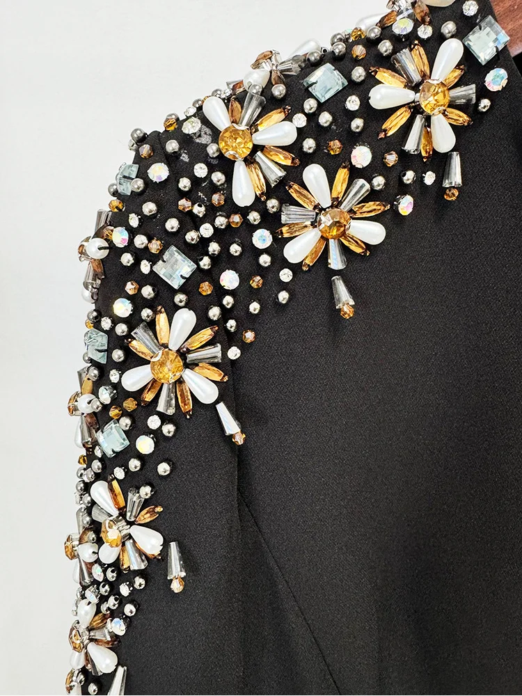 HIGH STREET Newest Fashion 2026 Designer Party Vestido Women's Diamonds Beaded Split Long Maxi Dress