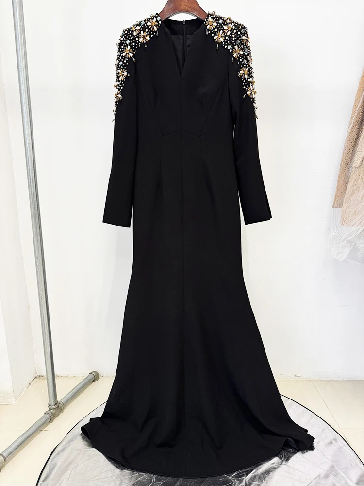 HIGH STREET Newest Fashion 2026 Designer Party Vestido Women's Diamonds Beaded Split Long Maxi Dress