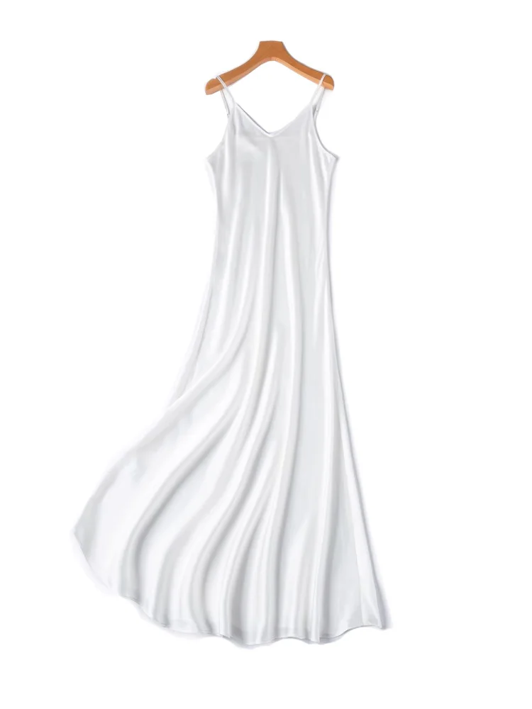 SuyaDream Woman Long Dress, 100%Real Silk, V Neck, Solid Spaghetti Strap Dresses, 2025 Elegant Chic Clothes