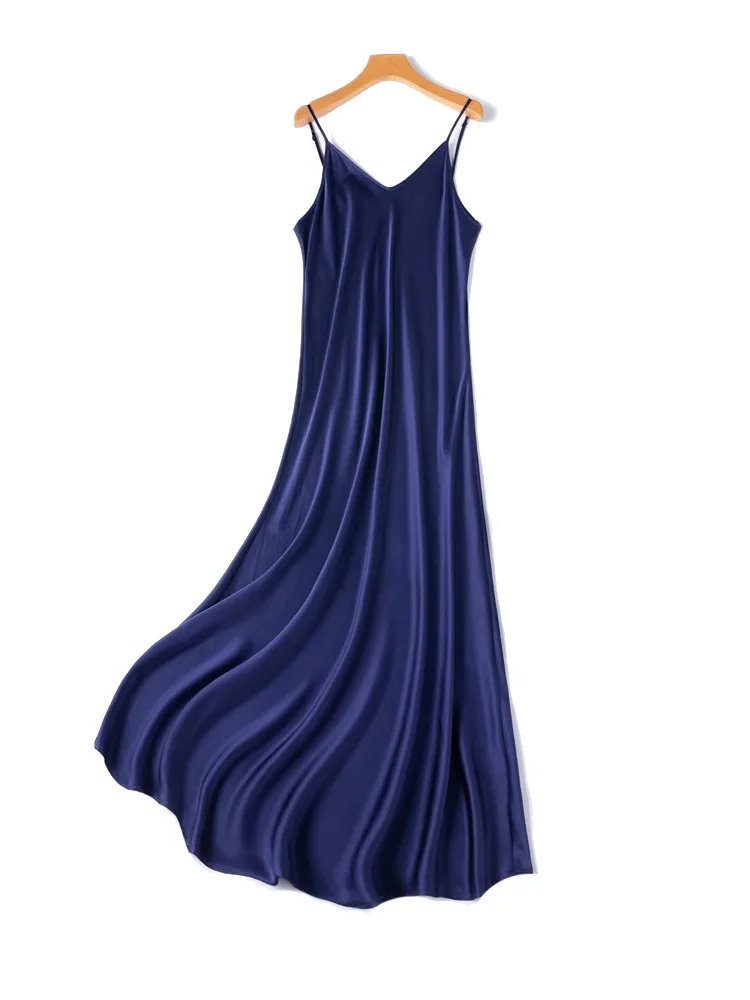 SuyaDream Woman Long Dress, 100%Real Silk, V Neck, Solid Spaghetti Strap Dresses, 2025 Elegant Chic Clothes