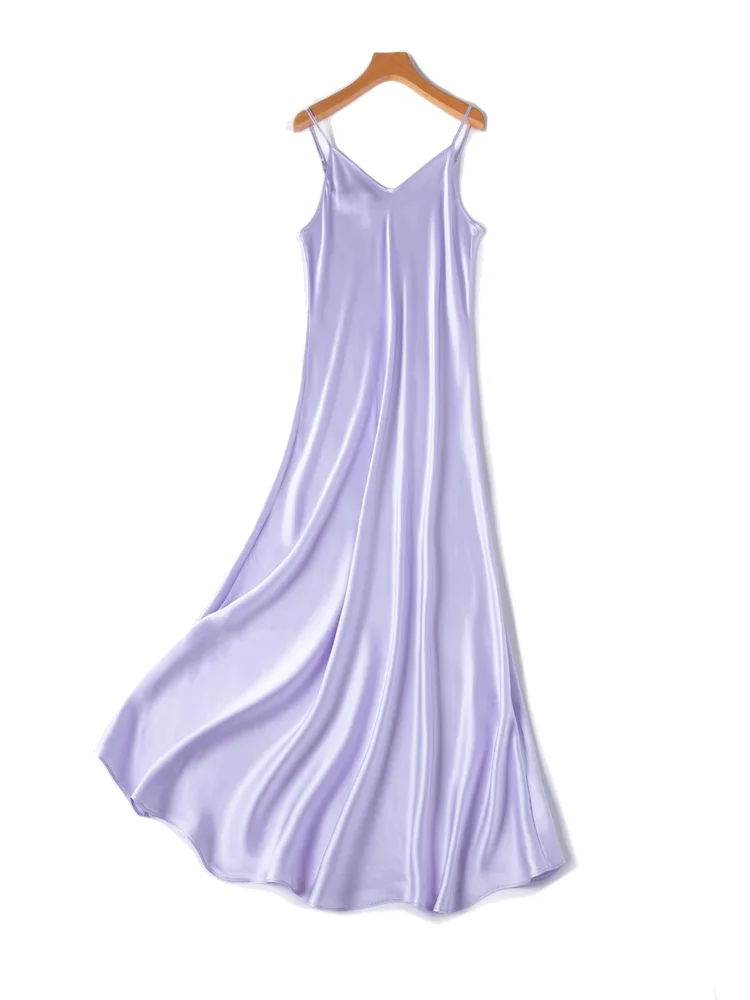 SuyaDream Woman Long Dress, 100%Real Silk, V Neck, Solid Spaghetti Strap Dresses, 2025 Elegant Chic Clothes