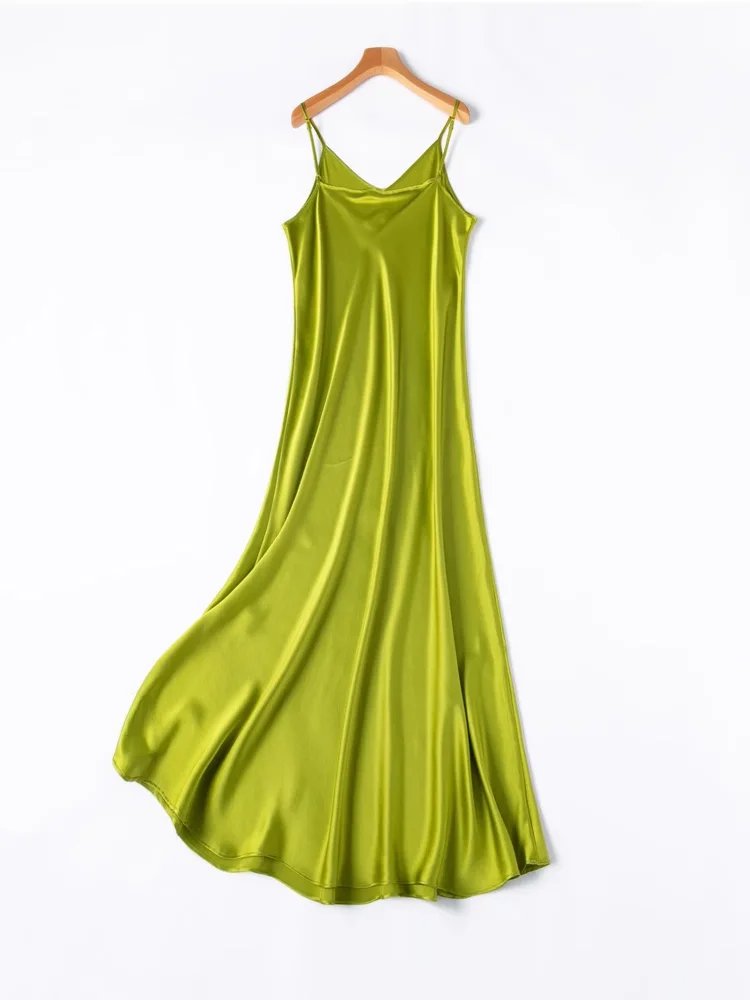 SuyaDream Woman Long Dress, 100%Real Silk, V Neck, Solid Spaghetti Strap Dresses, 2025 Elegant Chic Clothes