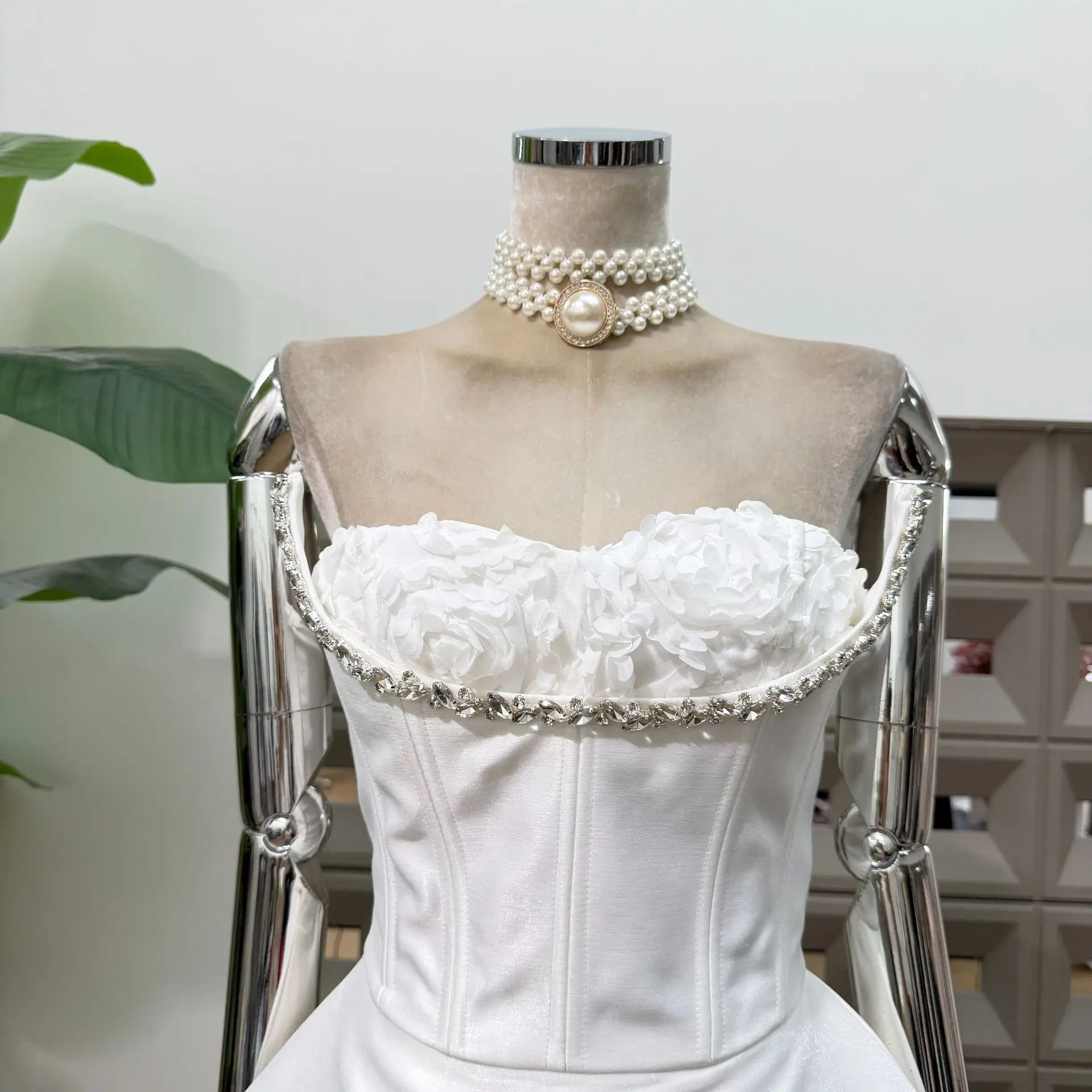 New Women Sexy Backless Floral Strapless Rhinestone Diamond Stylish Fashion Chic Dresses Party Christmas Ball Evening Gown Dress